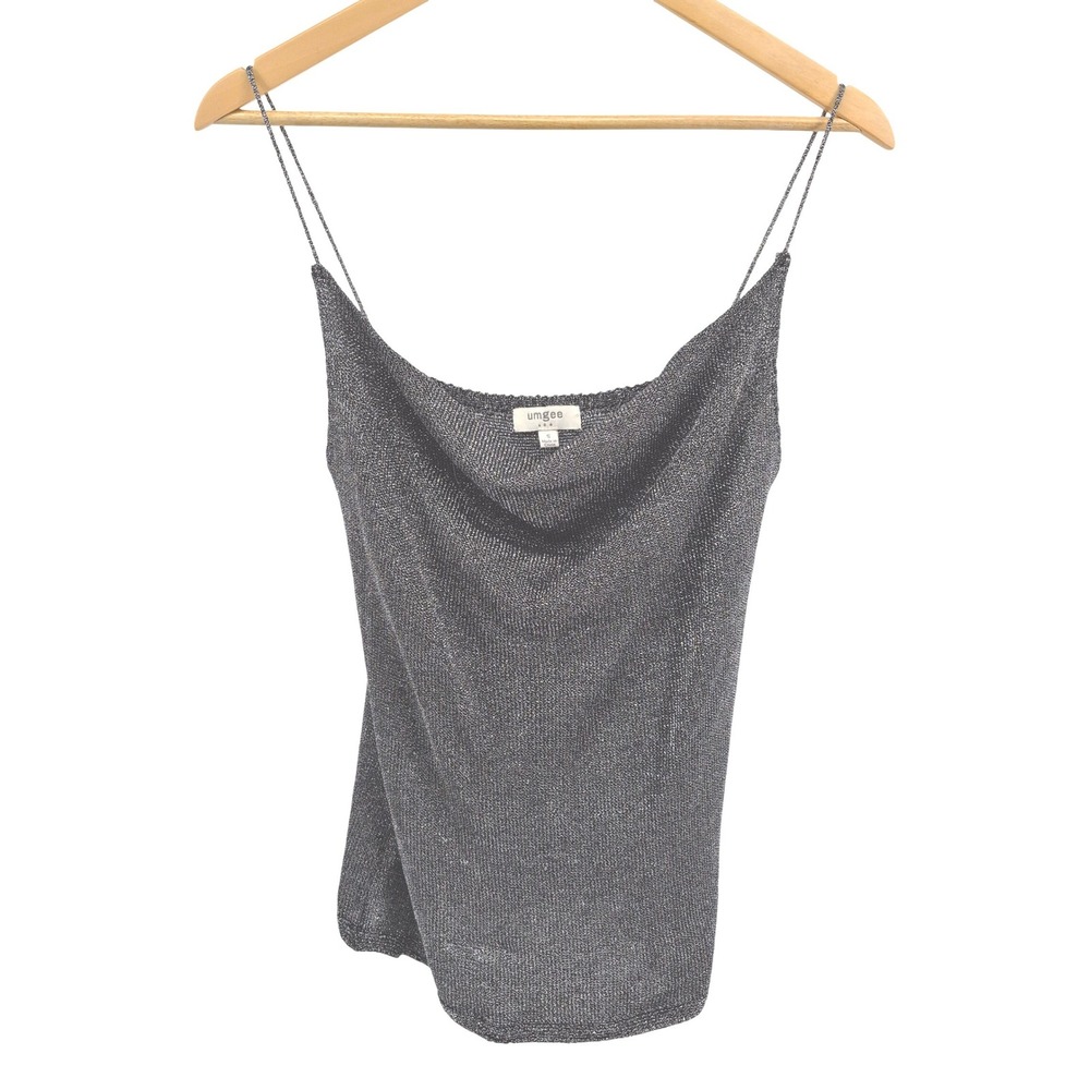 Umgee USA Womens Metallic Knit Cowl Neck Spaghetti Strap Tank Top Size S Glam